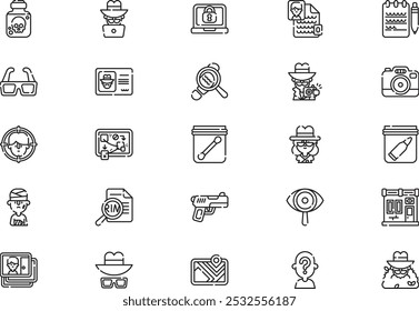 Private detective icons collection is a vector illustration with editable stroke.