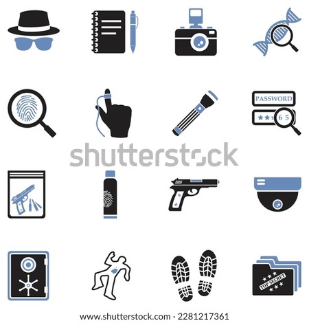 Private Detective Icons. Two Tone Flat Design. Vector Illustration.