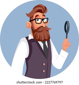 
Private Detective Inspecting with a Magnifier Vector Cartoon Illustration. Businessman searching for optimal strategy for his enterprise 
