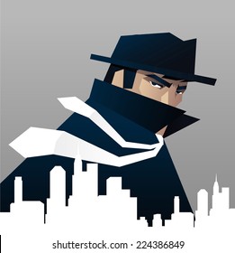 Private Detective investigator Spying Over the city illustration