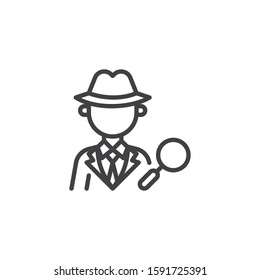 Private detective with Magnifying glass line icon. linear style sign for mobile concept and web design. Mysterious man avatar with magnifier outline vector icon. Symbol, logo illustration. 