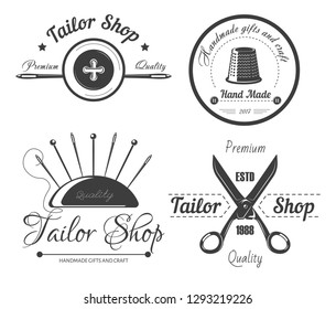 Private detective promotional monochrome emblems with man in hat and classic coat. Investigation service logo with special officer isolated cartoon flat vector illustrations set on white background.