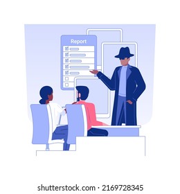 Private detective report isolated concept vector illustration. Professional private detective giving a report to a client, business people, legal service, adultery idea vector concept.