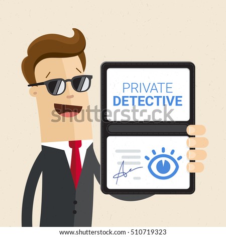 Private detective shows identity document. Vector, illustration, flat.