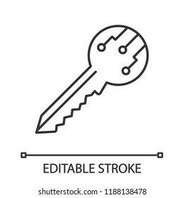 Private digital key linear icon. Encryption key. Thin line illustration. Contour symbol. Vector isolated outline drawing. Editable stroke