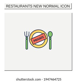 Private dining color icon. Personal dinner in restaurants. Compliance rules. Regulation through covid19. Restaurants new normal concept. Isolated vector illustration