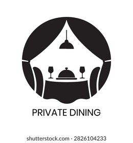 Private Dining logo presents a sophisticated, tented fine-dining layout representing exclusive outdoor banquets. This upscale, elegant design is highly effective for luxury event caterers, private dining planners, exclusive hospitality venues, gourmet outdoor restaurants, or premium event management startups requiring a distinct identity that emphasizes sophistication, privacy, and exceptional dining.
