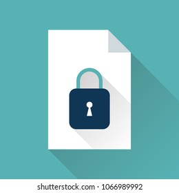 Private document illustration with padlock and blank paper in flat design and shadow. Illustration of document protection and personal data.