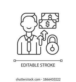 Private donor linear icon. People who donate through penny drives or million dollar endowments. Thin line customizable illustration. Contour symbol. Vector isolated outline drawing. Editable stroke