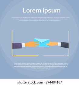 Private Email Message Laptop Screen Businessman Hand Hold Envelope Send Business Mail, Digital Target Direct Marketing Flat Vector Illustration