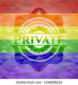 Private emblem on mosaic background with the colors of the LGBT flag