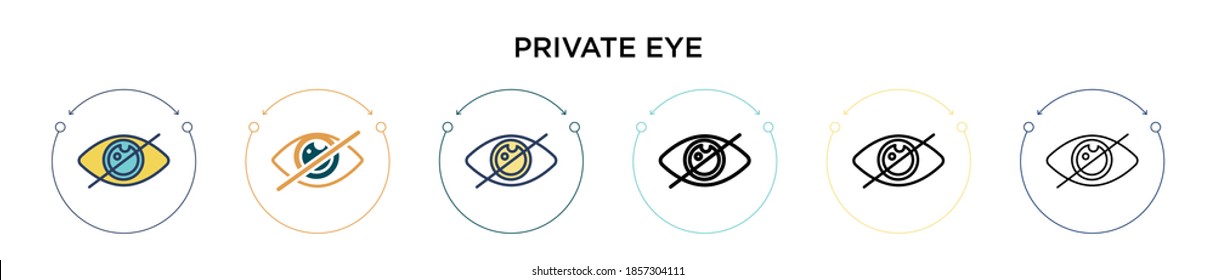 Icono de ojo privado en estilo relleno, delgado, contorno y trazo. Ilustración vectorial de dos diseños de iconos de los vectores de ojos privados de color y negro se pueden utilizar para móviles, ui, web