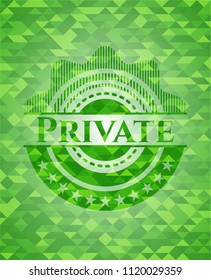 Private green emblem with triangle mosaic background