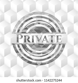 Private grey badge with geometric cube white background