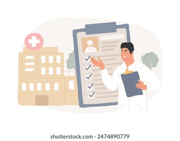 Private healthcare isolated concept vector illustration. Private medicine, healthcare insurance, paid medical services, health center, specialist consulting, clinic facility vector concept.