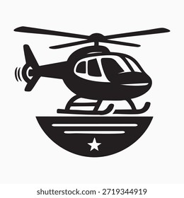 Logotipo de helicóptero privado – Emblema de Vector de aviación en blanco y negro audaz
