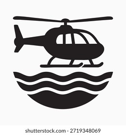 Logotipo de helicóptero privado – Imagen de emblema de Vector de aviación en blanco y negro