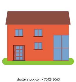 Private house with a brown roof and red walls on a white background. Vector illustration.
