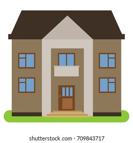 Private house with a brown roof and walls on a white background. Vector illustration.
