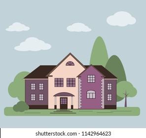 Private house exterior.  Home, facade with doors  and  windows. Vector illustration