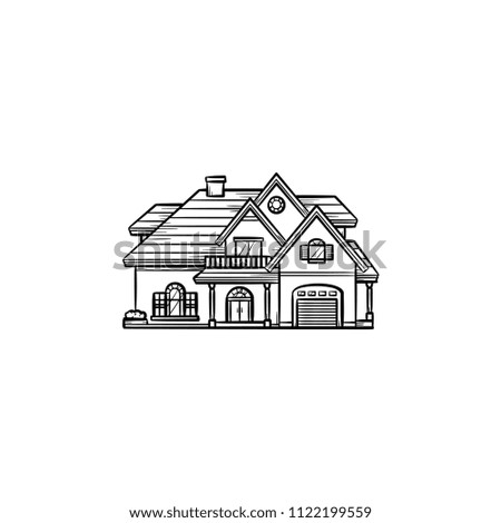 Private house hand drawn outline doodle icon. Private property, single-family home, mortgage rate concept vector sketch illustration for print, web, mobile and infographics on white background.