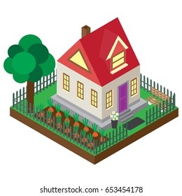 The private house in an isometric projection. A vector picture of the private country house isolated on a white background