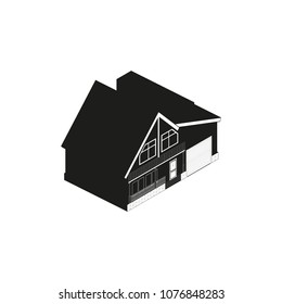 Private house in isometric view. Vector illustration in black and white tones.