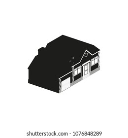 Private house in isometric view. Vector illustration in black and white tones.