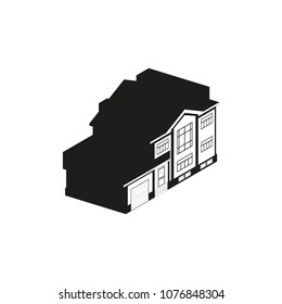 Private house in isometric view. Vector illustration in black and white tones.