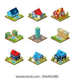 Private house real estate decorative 3d isometric isolated vector illustration