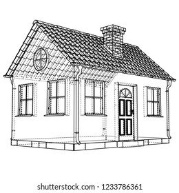 Private house sketch. Vector rendering of 3d. Wire-frame style. The layers of visible and invisible lines are separated