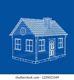 Private house sketch. Vector rendering of 3d. Wire-frame style. The layers of visible and invisible lines are separated