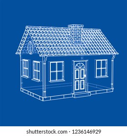 Private house sketch. Vector rendering of 3d. Wire-frame style. The layers of visible and invisible lines are separated