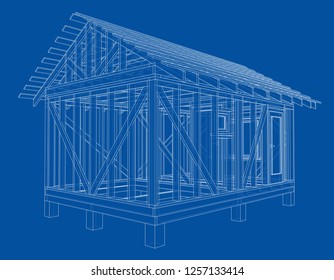 Private house sketch. Vector rendering of 3d. Wire-frame style. The layers of visible and invisible lines are separated