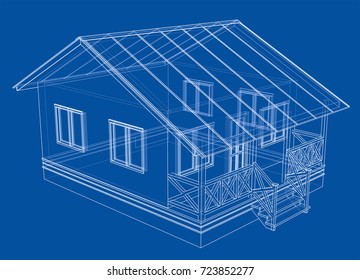 Private house sketch. Vector rendering of 3d. Wire-frame style. The layers of visible and invisible lines are separated