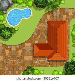 Private house with swimming pool illustration
