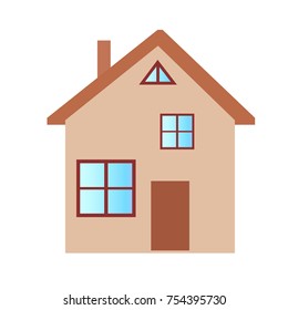 Private house with two floors in brown color isolated on white. Graphic vector closeup illustration of cozy residential building.