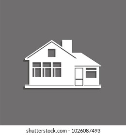A private house. Vector icon. White image with a shadow on a gray background.