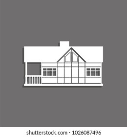 A private house. Vector icon. White image with a shadow on a gray background.