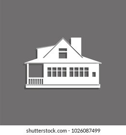 A private house. Vector icon. White image with a shadow on a gray background.