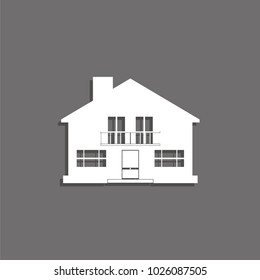 A private house. Vector icon. White image with a shadow on a gray background.