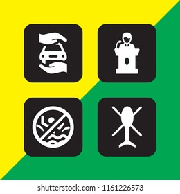 private icon. 4 private set with helicopter, protection, swimming pool and speech vector icons for web and mobile app