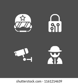 private icon. 4 private set with lock, cctv, pilot and spy vector icons for web and mobile app