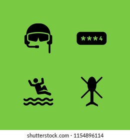 private icon. 4 private set with pilot, helicopter, swimming pool and password vector icons for web and mobile app