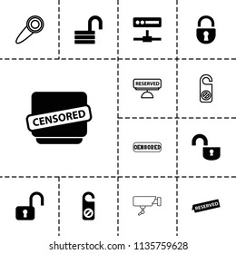 Private icon. collection of 13 private filled and outline icons such as do not disturb, opened lock, censored, reserved, open lock. editable private icons for web and mobile.