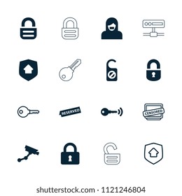 Private icon. collection of 16 private filled and outline icons such as security camera, lock, reserved, home security, key. editable private icons for web and mobile.