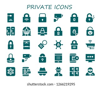  private icon set. 30 filled private icons. Simple modern icons about  - Door hanger, Lock, Cctv, Lockers, Censor, Padlock, Locked, Locker, Key chain, Vpn, Security camera, Password