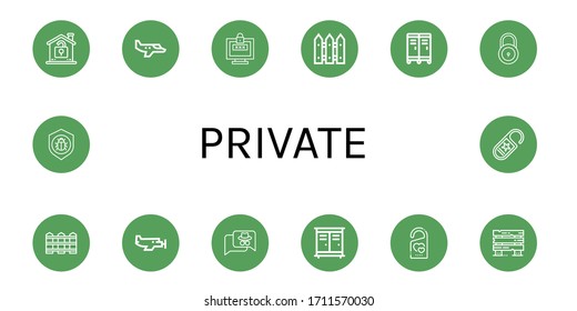 conjunto de iconos privados. Colección de iconos Desbloquear, Plano pequeño, Contraseña, Cerco, Bloquear, Bloquear, Bloquear, No molestar, Cercas, Antivirus