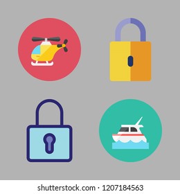 private icon set. vector set about helicopter, padlock and yacht icons set.