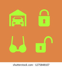 private icon set. private vector with private garage, lock and open lock icons illustration